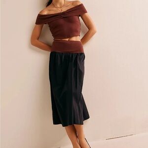 Free People Cooler in Capri Black Midi Skirt